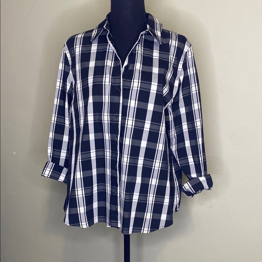 Isaac Mizrahi Black and White Plaid Shirt
